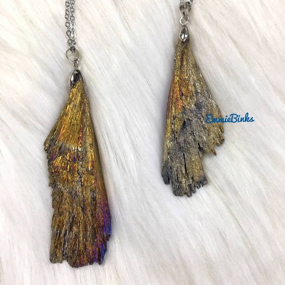 New Amazing Raw Tourmaline Crystal Chunk Platinum Plated Pendant Necklace - Picture 9 of 16